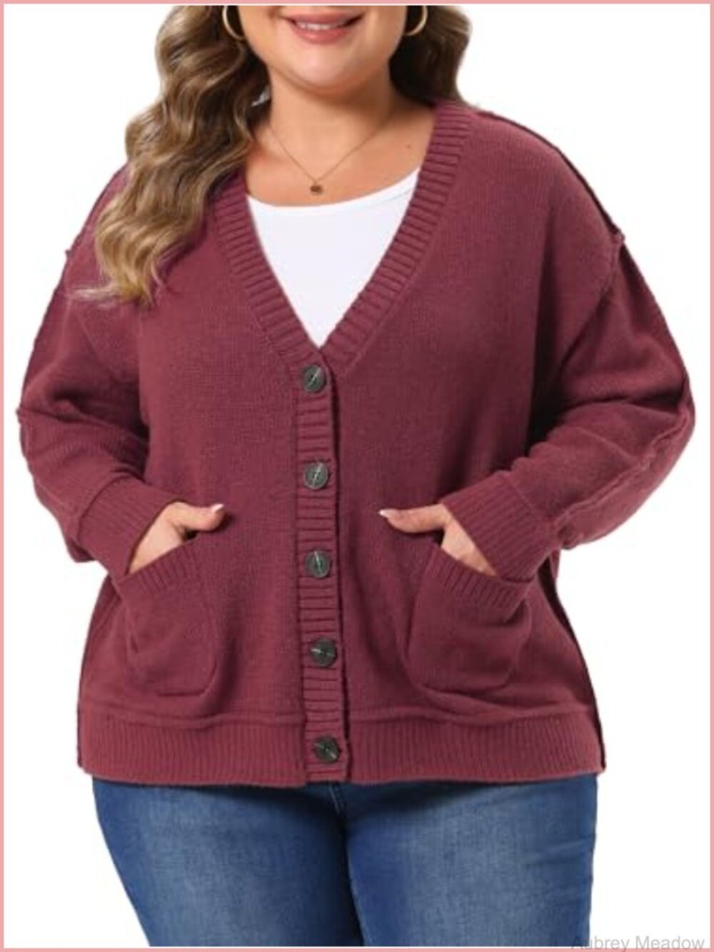 Plus Size Open Front Button Knit Sweater Cardigan Long Sleeve Pockets